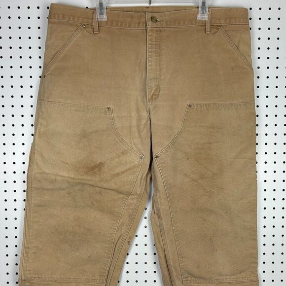 Carhartt Double Knee Pants 40x28 Vintage Union Made Brown Khaki B01 BRN USA - Picture 2 of 7